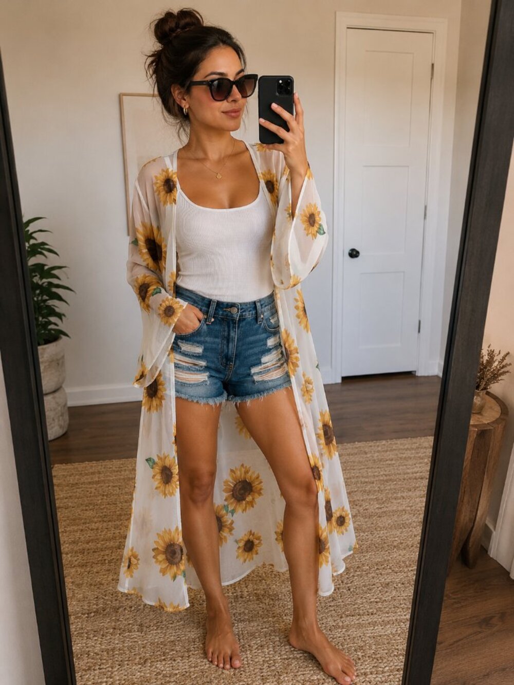 CARAMELA SUNFLOWER LONG CARDIGAN/COVER UP